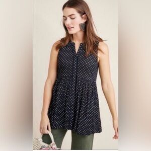Anthropologie Navy Polka Dot Blouse